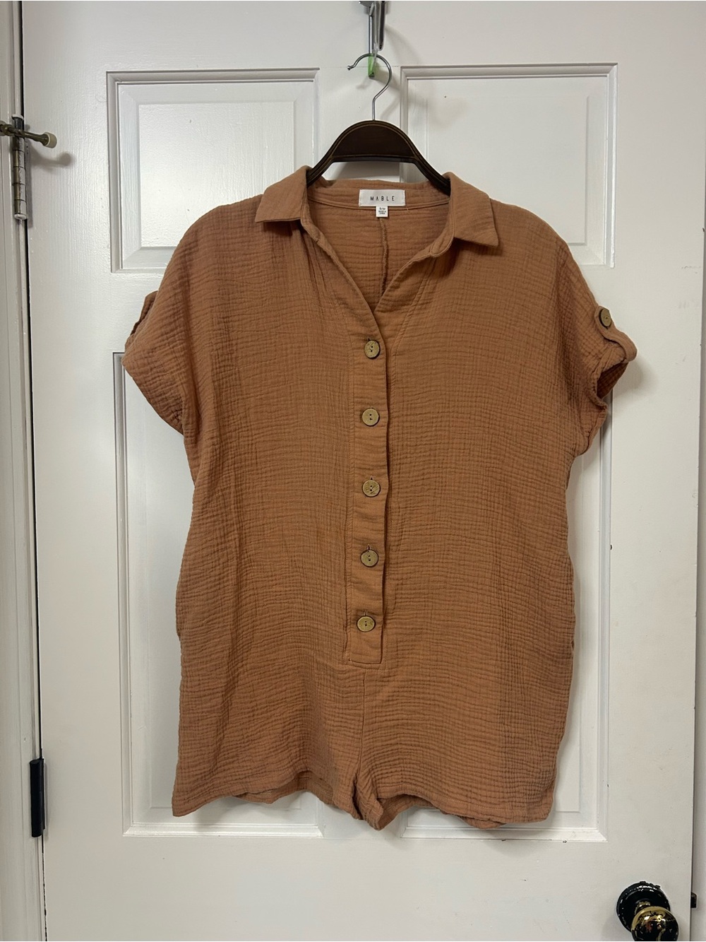 MABLE Rust Cotton Gauze Romper - Picture 2 of 5